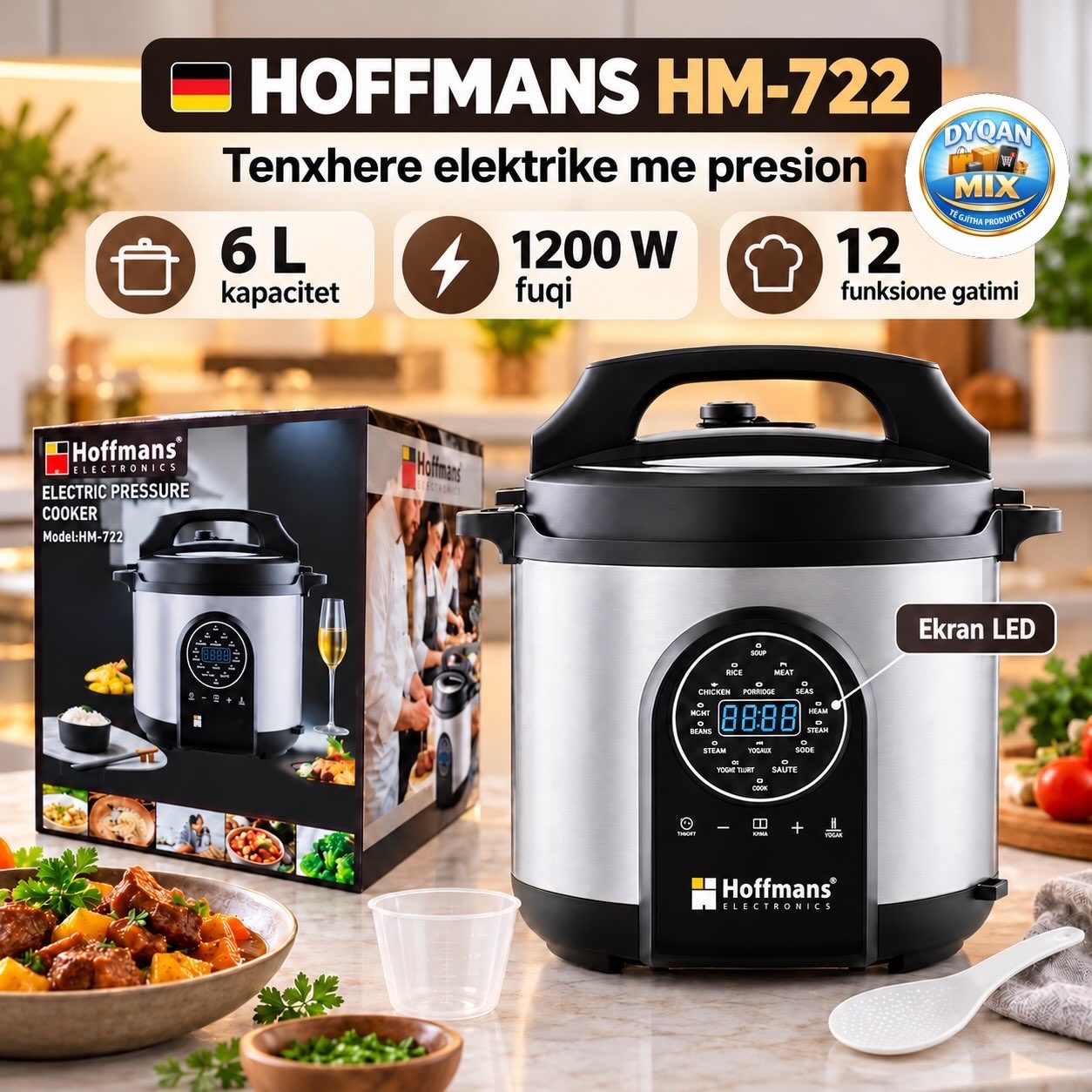 Hoffmans HM-722 - Tenxhere Elektrike me Presion 6L | 1200W | 12 Programe Gatimi