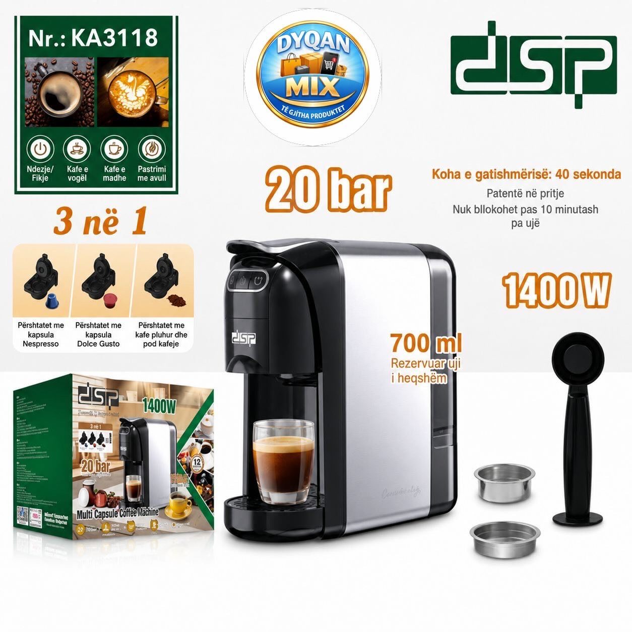 Espresso with capsules DSP KA3118 — 20 Bar