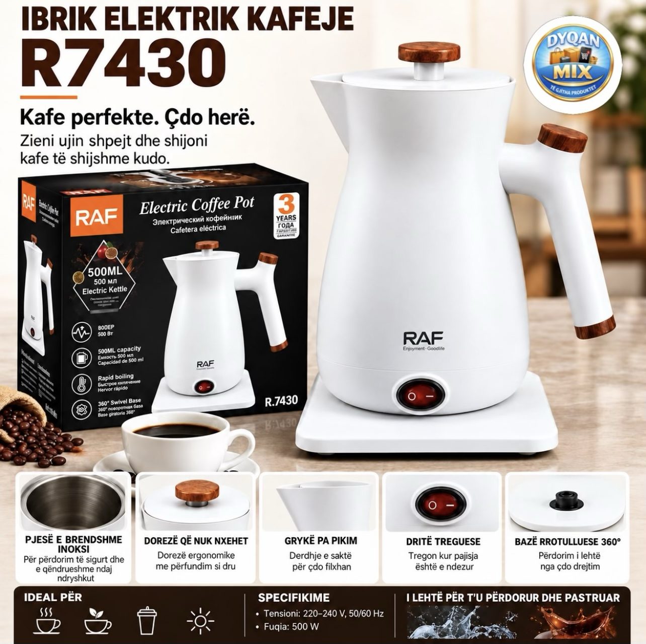 RAF R.7430 - Xhezve Elektrike per Kafe Turke | 500W | 500ML