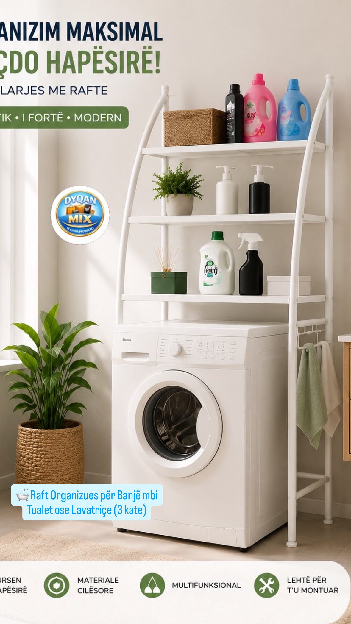 Bathroom organizer shelf above the toilet or washing machine