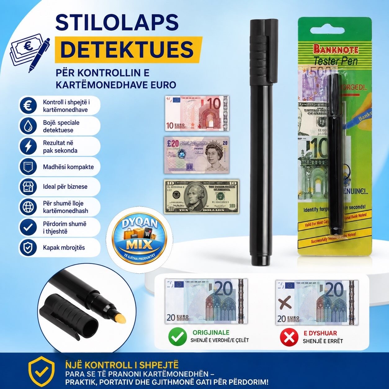 Stilolaps Detektues per kontrollin e kartemonedhave Euro