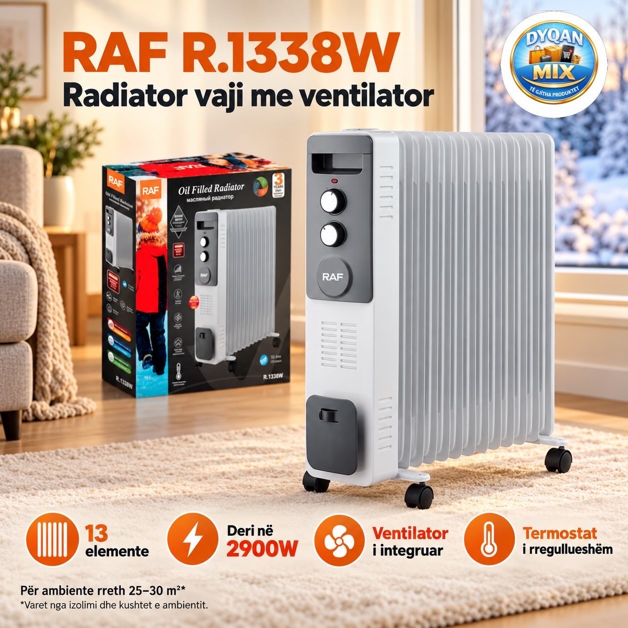 Raf R.1338W - Radiator Vaji me 13 elemente & ventilator | 2900W