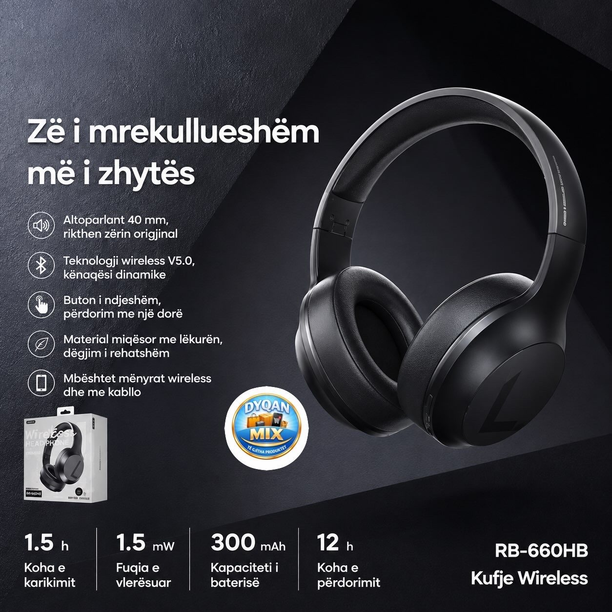 REMAX RB-660HB – Kufje Wireless Bluetooth 5.0 me Driver 40mm