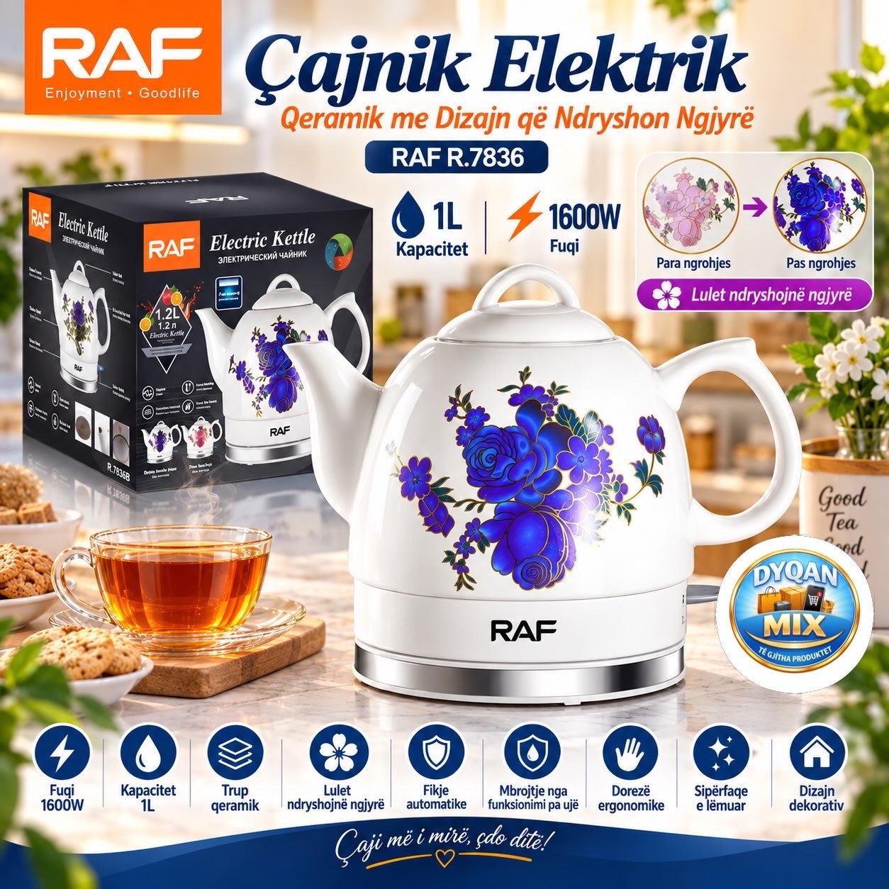 Raf R.7836 - Çajnik Elektrik Qeramik 1L | 1600W
